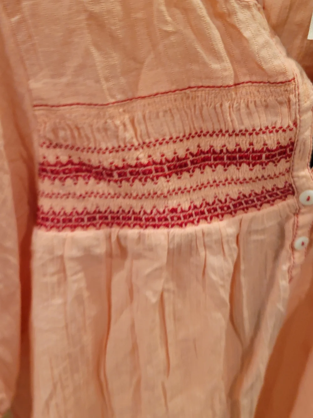 Free People Peach Pink Embroidered Peasant Blouse